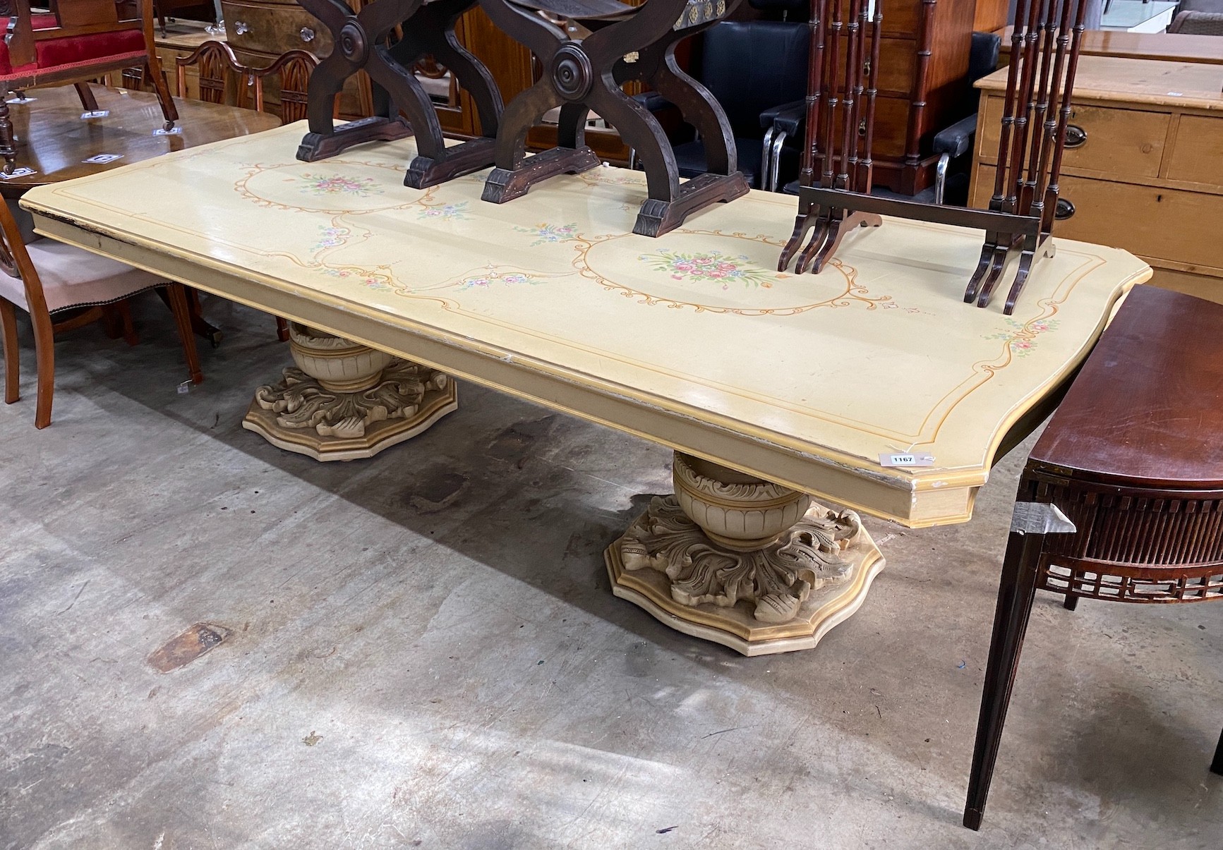An Italian painted rectangular dining table, length 270cm, depth 110cm, height 75cm